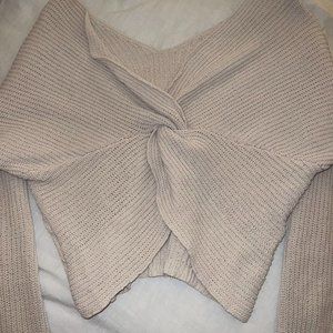 Knitted Cream Crossover Sweater